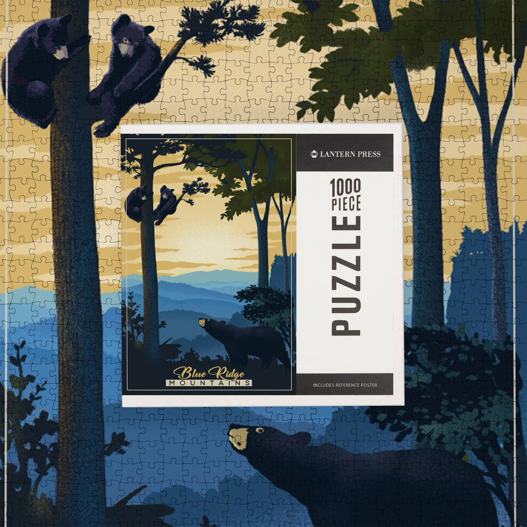 Blue Ridge Mountains, Black Bears, Lithograph, 1000 Piece Jigsaw Puzzle