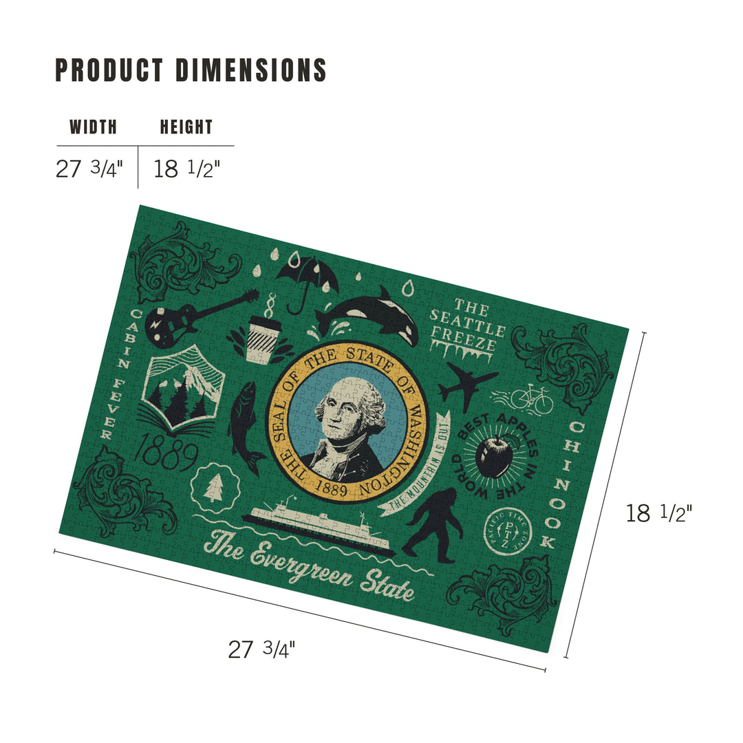 Washington, Illustrated State Flag, State Series, 1000 Piece Jigsaw Puzzle