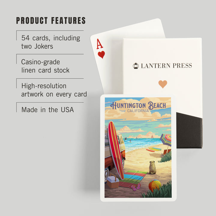 Playing Cards, Huntington Beach, California, Beach Activities, 52 Card Deck with Jokers in Box, Unique Art