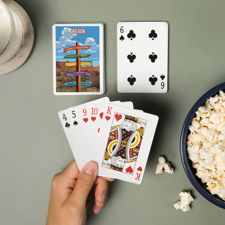 Playing Cards, Oregon, Signpost, Desert, 52 Card Deck with Jokers in Box, Unique Art