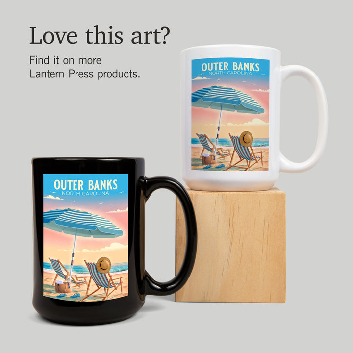 Outer Banks, North Carolina, Beach Chair and Umbrella, Ceramic Mug