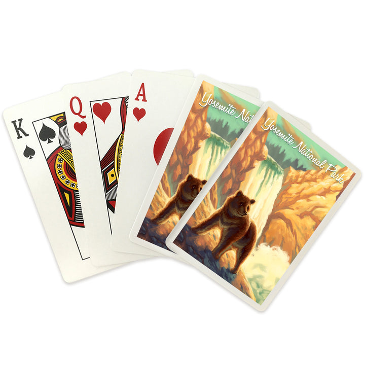 Playing Cards, Yosemite National Park, California, Bear, Falls, Oil Painting, 52 Card Deck with Jokers in Box, Unique Art