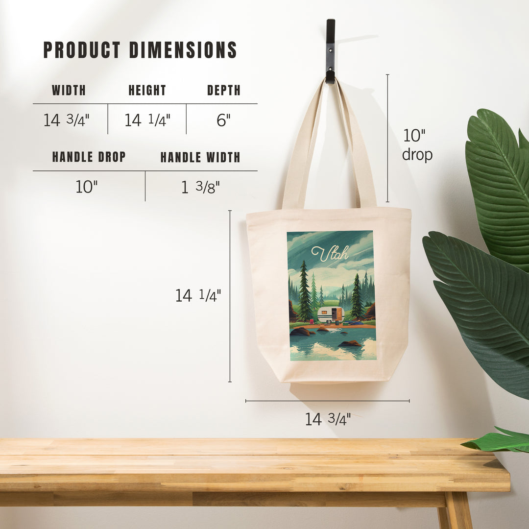 Utah, Outdoor Activity, At Home Anywhere, Camper in Evergreens, Tote Bag