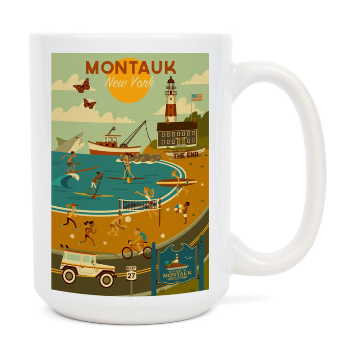 Montauk, New York, Geometric, Lantern Press Artwork, Ceramic Mug