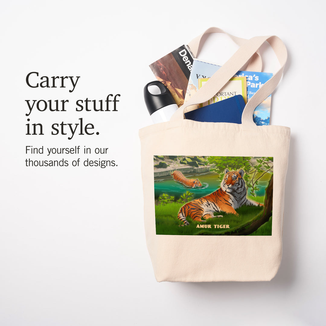 Lithograph Wildlife Amur (Siberian) Tiger, Tote Bag