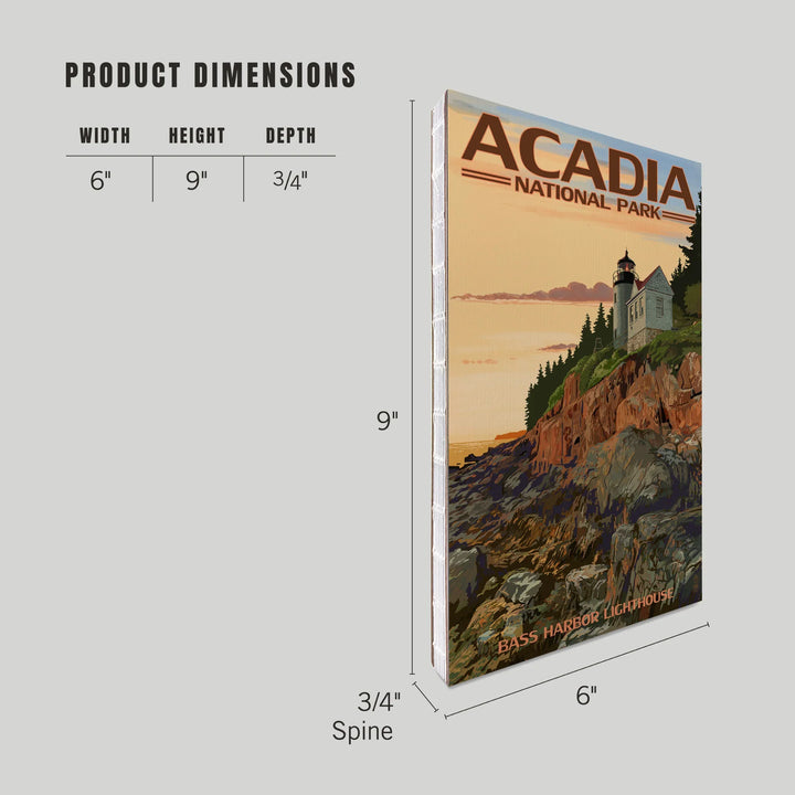 Lined 6x9 Journal, Acadia National Park, Maine, Bass Harbor Lighthouse, Lay Flat, 193 Pages, FSC paper