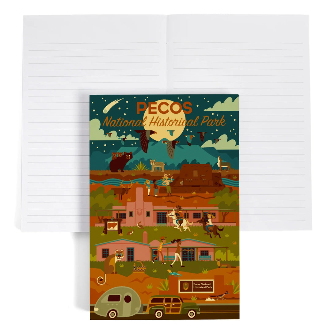 Lined 6x9 Journal, Pecos National Historic Park, New Mexico, Night Scene, Geometric, Lay Flat, 193 Pages, FSC paper