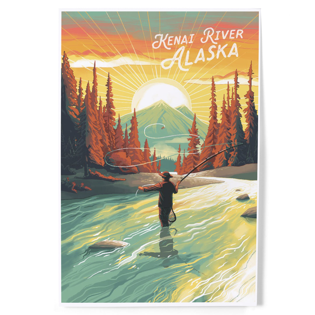 Kenai River, Alaska, This is Living, Fishing with Mountain, Art & Giclee Prints