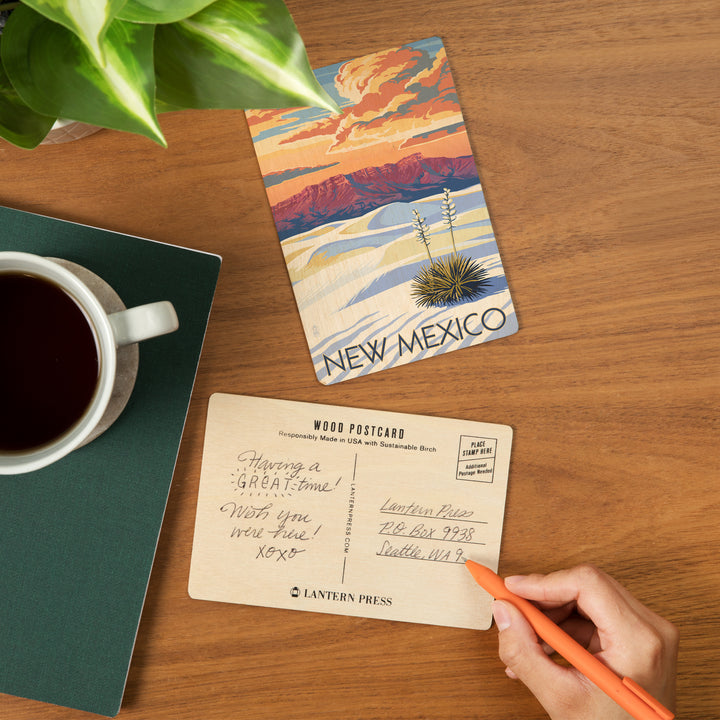 New Mexico, White Sands Sunset, Wood Sign and Postcards