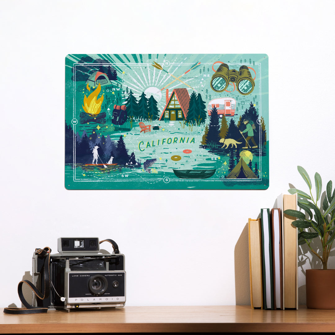 California, Lake Life Series, Collage, Landscape with Trees, Metal Signs - Lantern Press