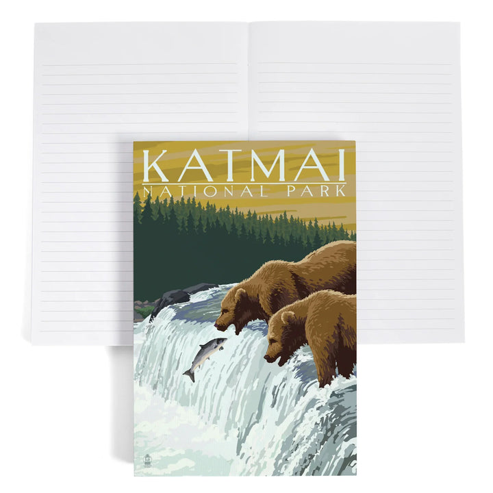 Lined 6x9 Journal, Katmai National Park, Alaska, Bears, Lay Flat, 193 Pages, FSC paper