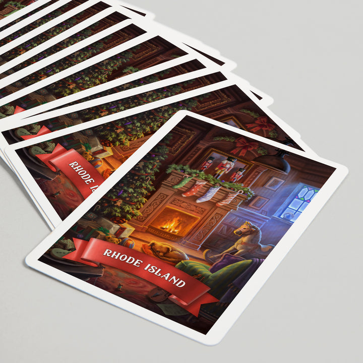 Playing Cards, Rhode Island, Christmas Morning, 52 Card Deck with Jokers in Box, Unique Art