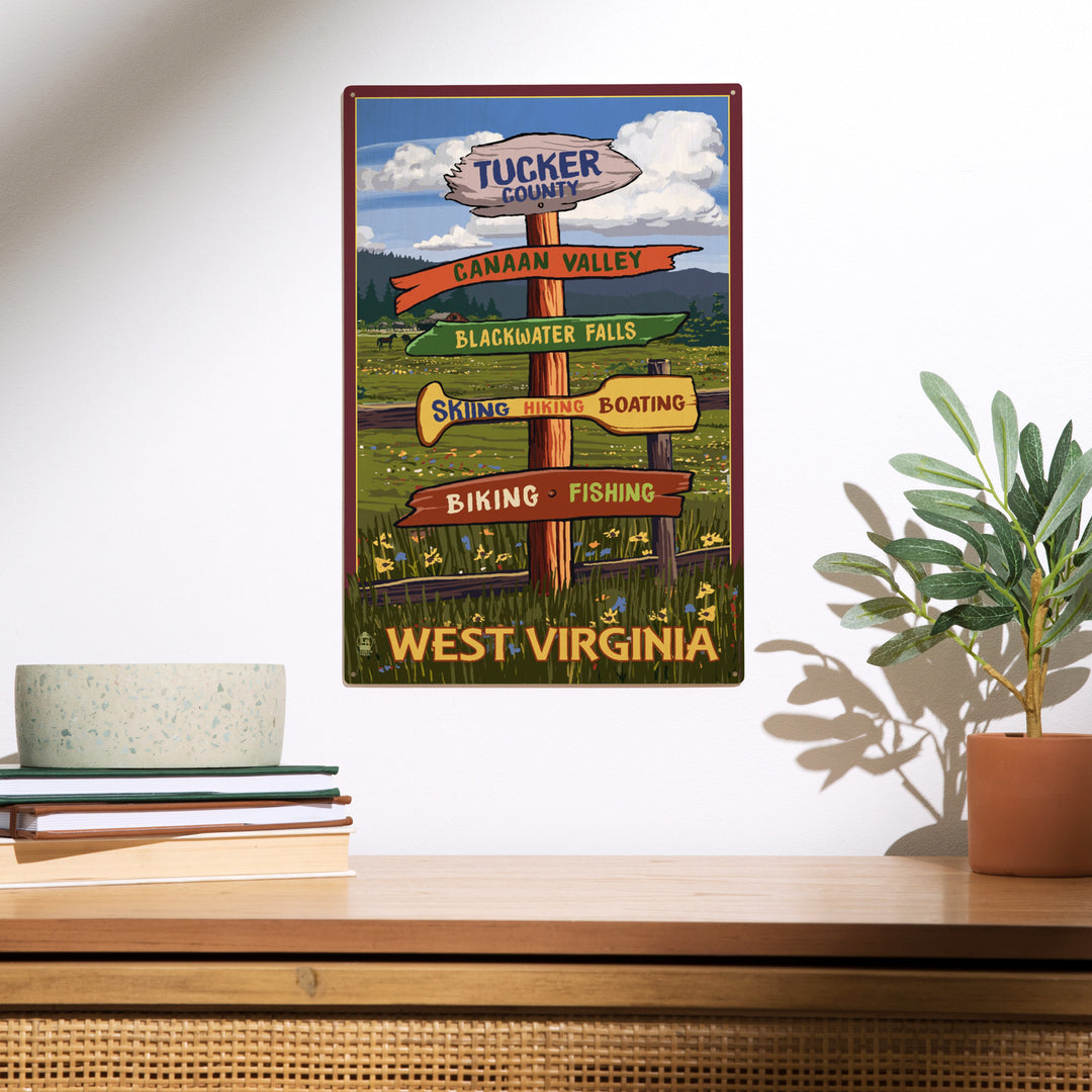 Tucker County, West Virginia, Destination Signpost, Wood Sign and Postcards