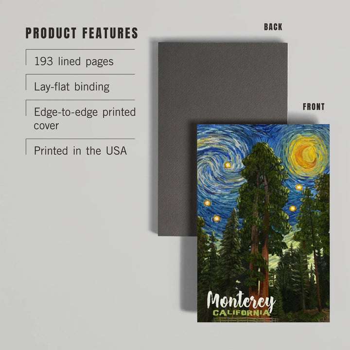 Lined 6x9 Journal, Monterey, California, Starry Night National Park Series, Lay Flat, 193 Pages, FSC paper