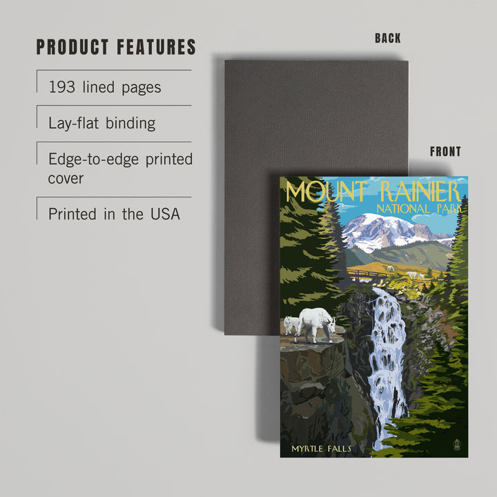 Lined 6x9 Journal, Mount Rainier National Park, Washington, Myrtle Falls and Mountain Goats, Lay Flat, 193 Pages, FSC paper