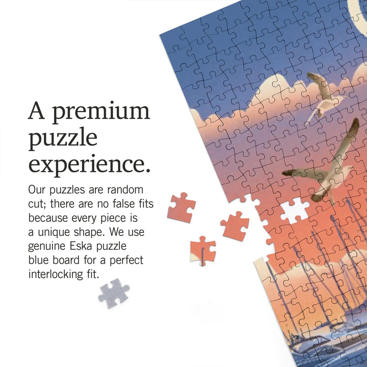 Corpus Christi, Texas, Lithograph, Home Sweet Harbor, Boats in Marina, Jigsaw Puzzle