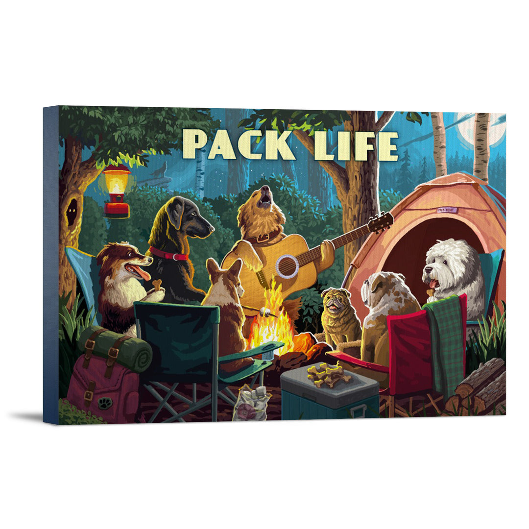 Painterly, Pack Life, Dogs Around Campfire, Sentiment, Stretched Canvas