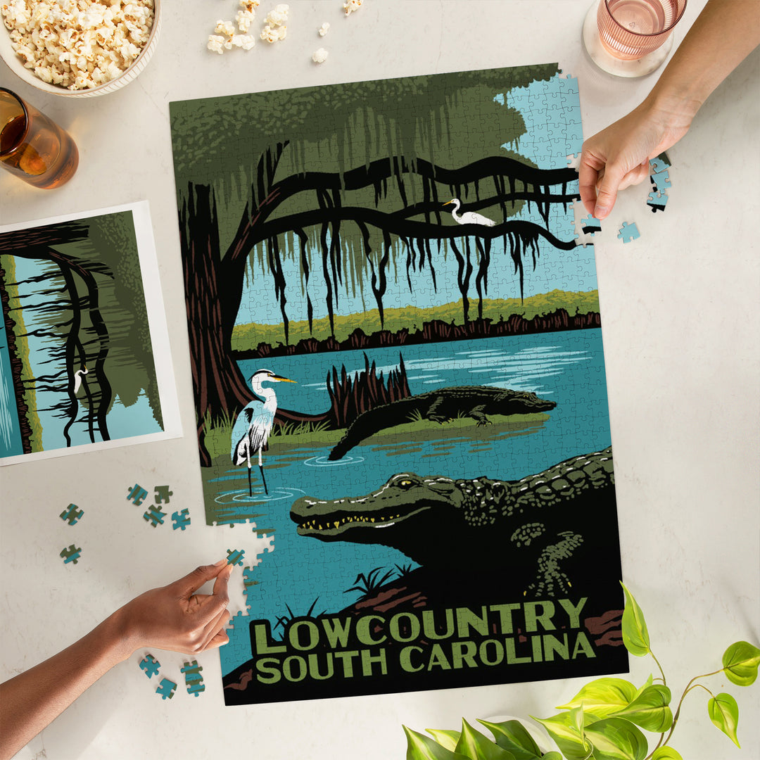 Yemassee, South Carolina, Gators and Heron Scene, 1000 Piece Jigsaw Puzzle