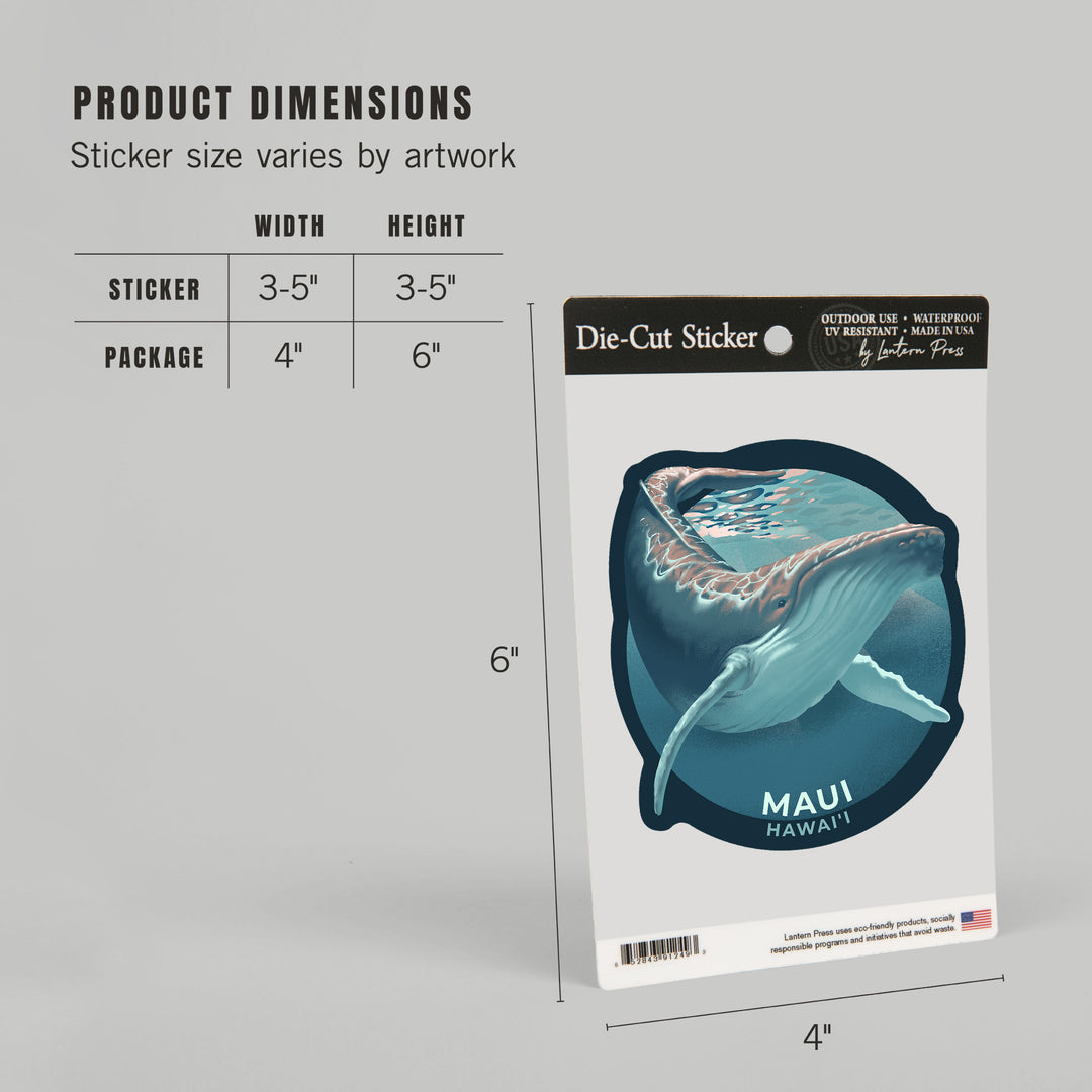 Maui, Hawaii, Lithograph, Humpback Whale, Vinyl Sticker
