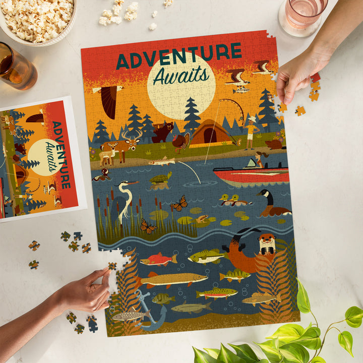 Lake and River, Geometric, Adventure Awaits, 1000 Piece Jigsaw Puzzle
