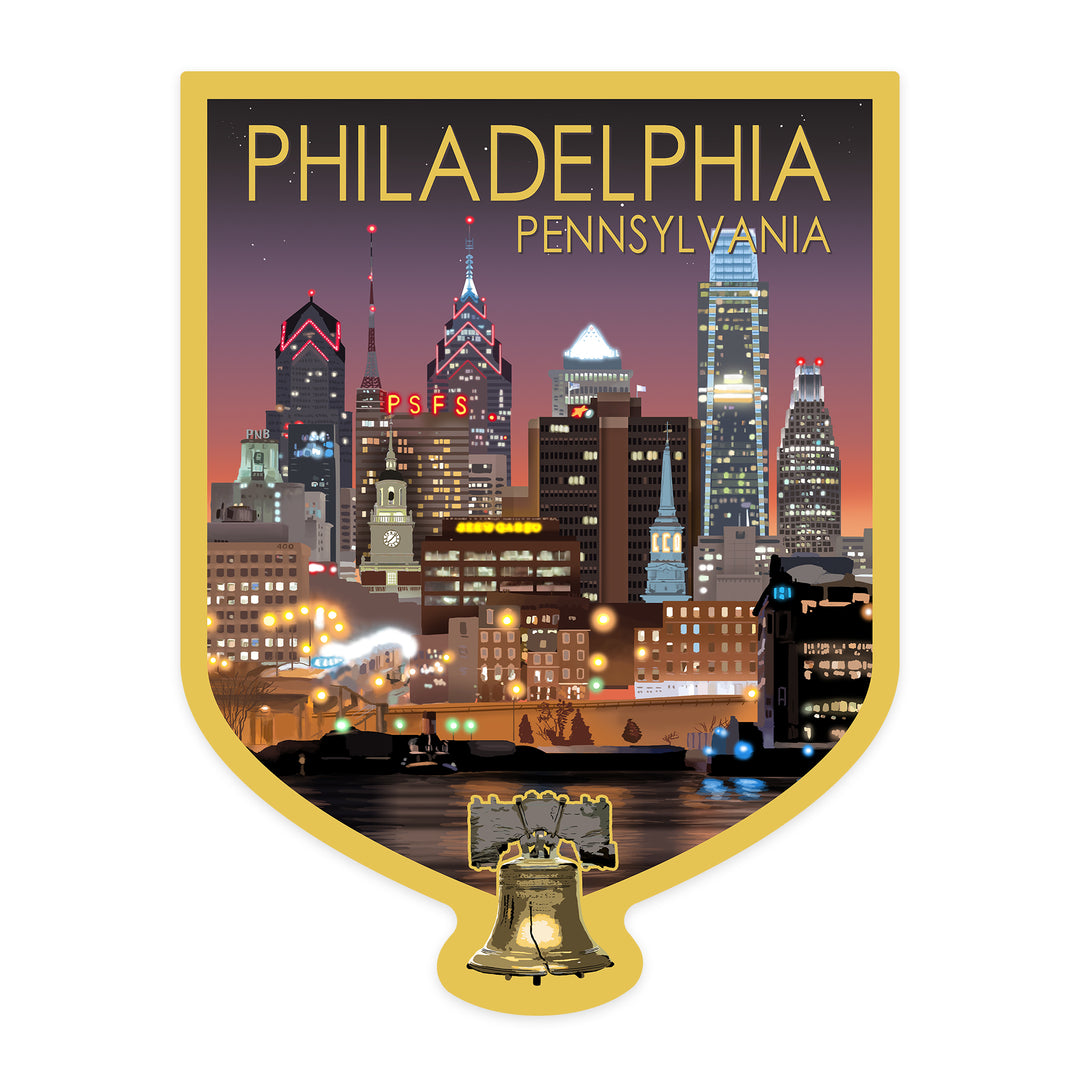 Philadelphia, Pennsylvania, Photo, Skyline at Night, Vinyl Sticker
