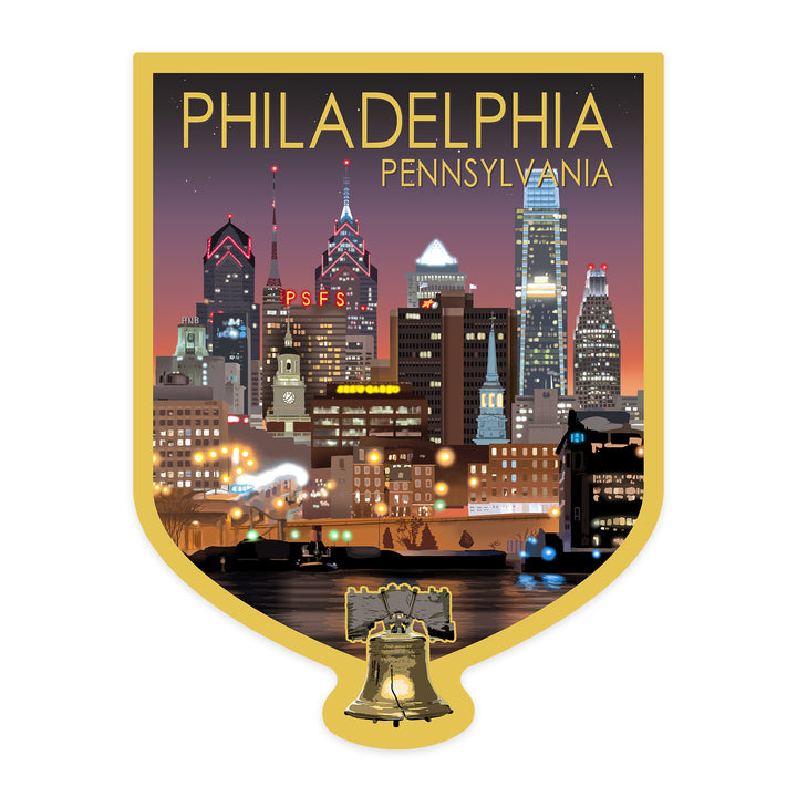 Philadelphia, Pennsylvania, Photo, Skyline at Night, Vinyl Sticker