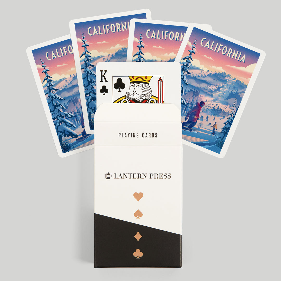 Playing Cards, California, Shred the Gnar, Snowboarding, 52 Card Deck with Jokers in Box, Unique Art