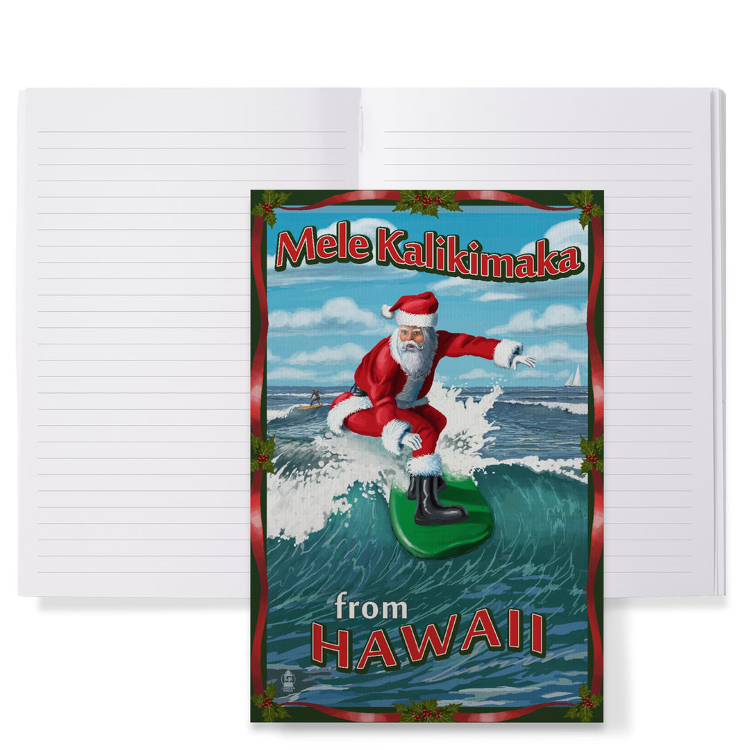 Lined 6x9 Journal, Merry Christmas from Hawaii, Santa Surfing, Lay Flat, 193 Pages, FSC paper