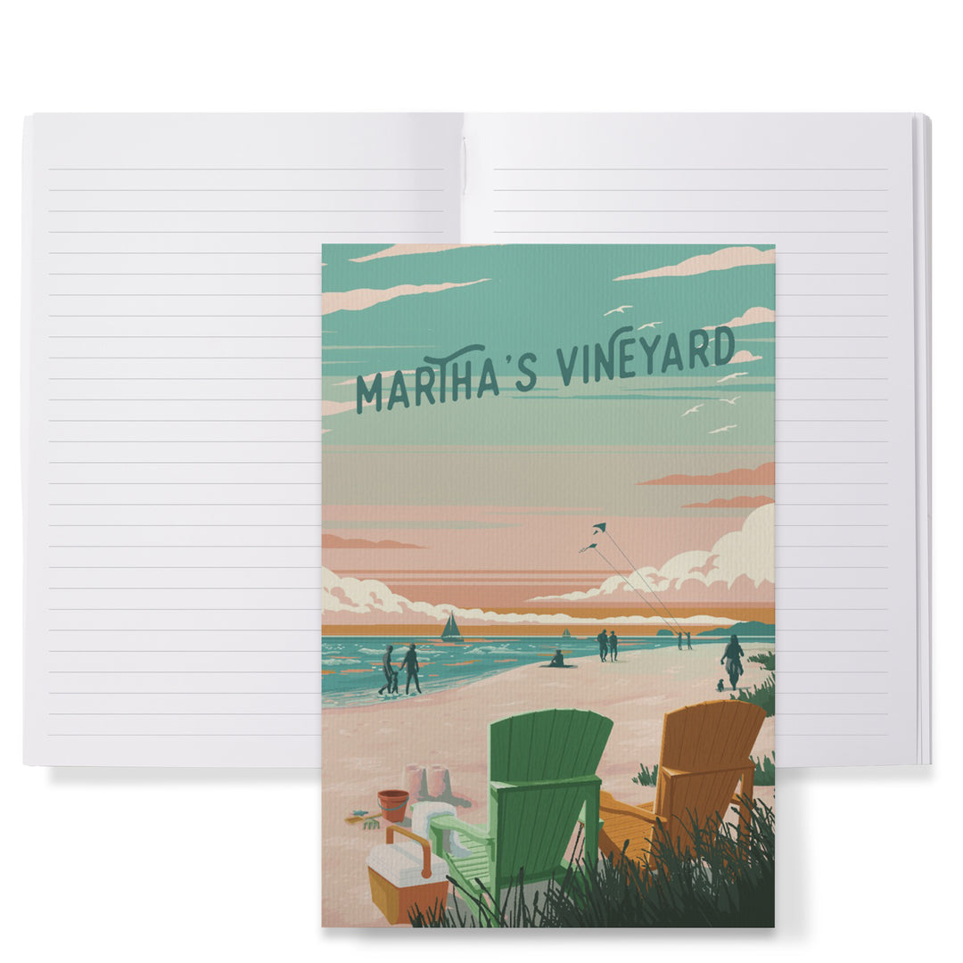 Lined 6x9 Journal, Martha's Vineyard, Painterly, Bottle This Moment, Beach Chairs, Lay Flat, 193 Pages, FSC paper