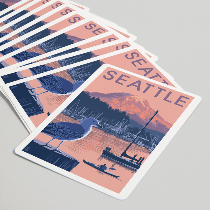 Playing Cards, Seattle, Washington, Marina and Rainier at Sunset, 52 Card Deck with Jokers in Box, Unique Art