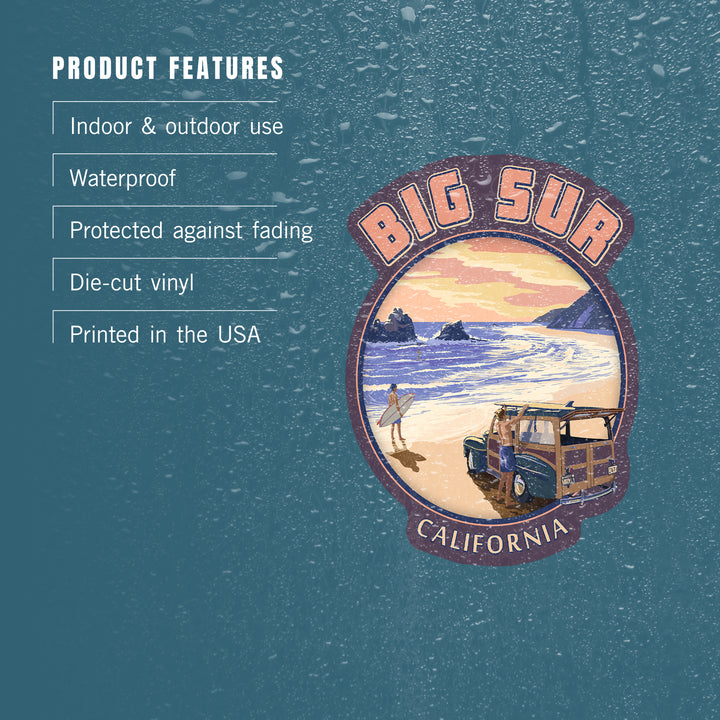 Big Sur, California, Woody on Beach, Contour, Vinyl Sticker