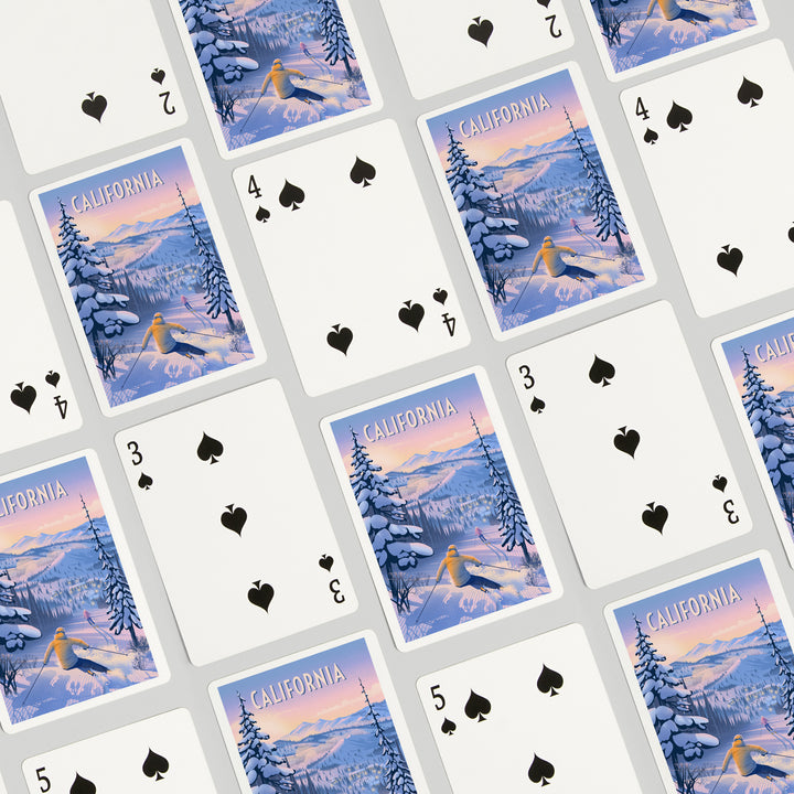 Playing Cards, California, Ski for Miles, Skiing, 52 Card Deck with Jokers in Box, Unique Art
