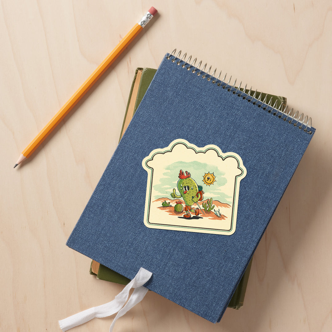 Vintage Mascot, Hiking Prickly Pear, Vinyl Sticker