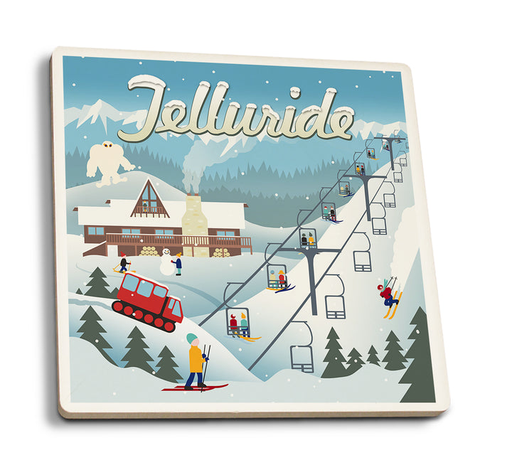 Telluride, Colorado, Retro Ski Resort, Coaster Set