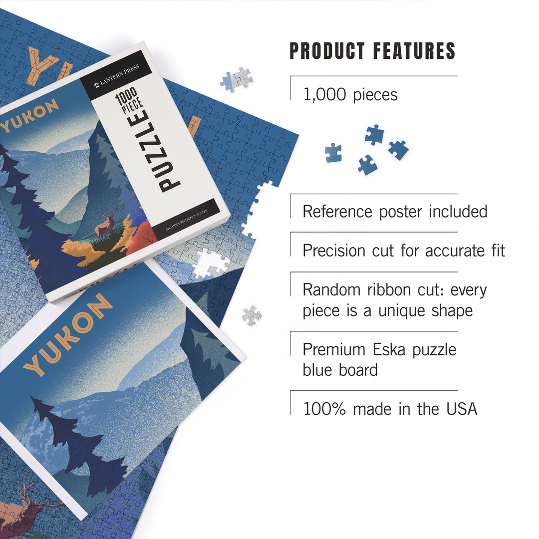 Yukon, Lithograph, Elk and Mountains Scene, Jigsaw Puzzle