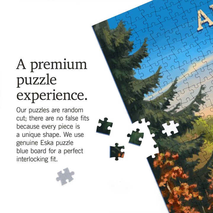 Alaska, Oil Painting, Bear By Lake At Sunrise, Jigsaw Puzzle