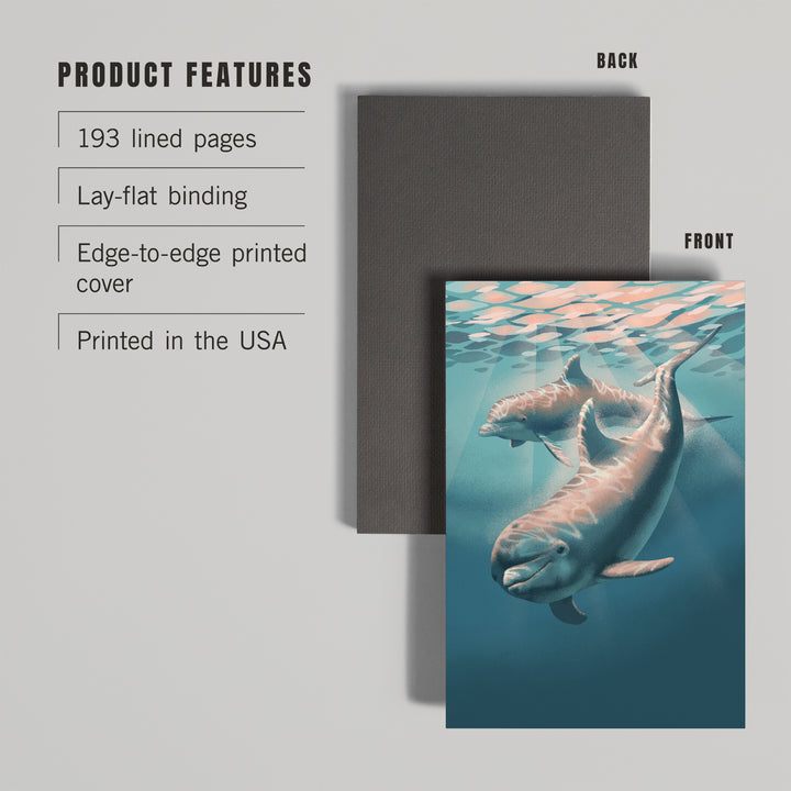 Lined 6x9 Journal, Lithograph, Bottlenose Dolphin, Lay Flat, 193 Pages, FSC paper