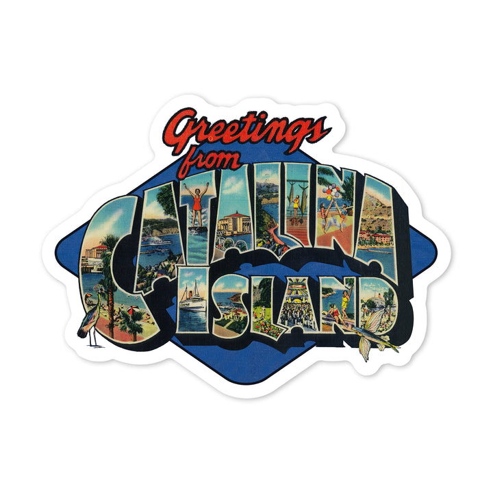 Catalina Island, California, Greetings, Contour, Vintage Postcard, Vinyl Sticker