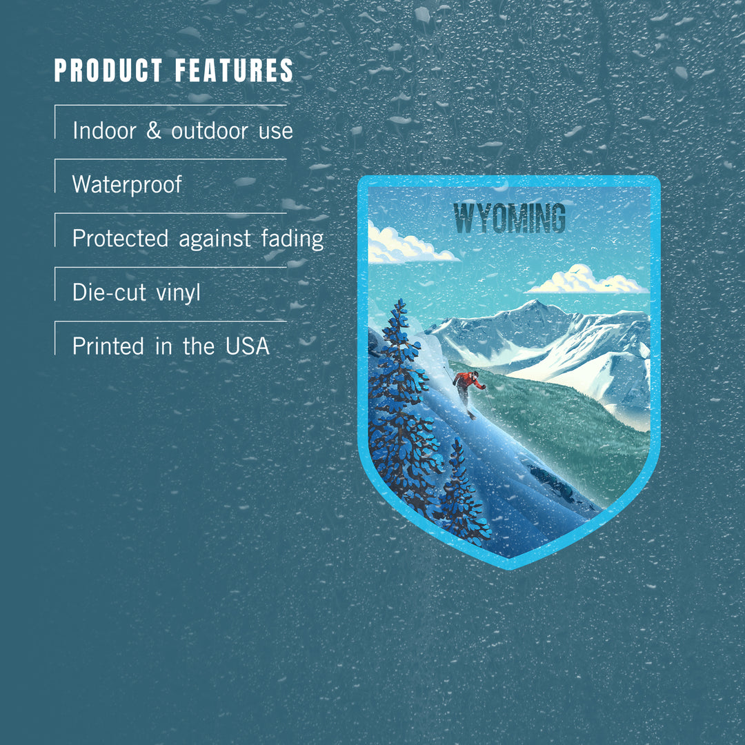 Wyoming, Lithograph, Downhill Skier, Vinyl Sticker
