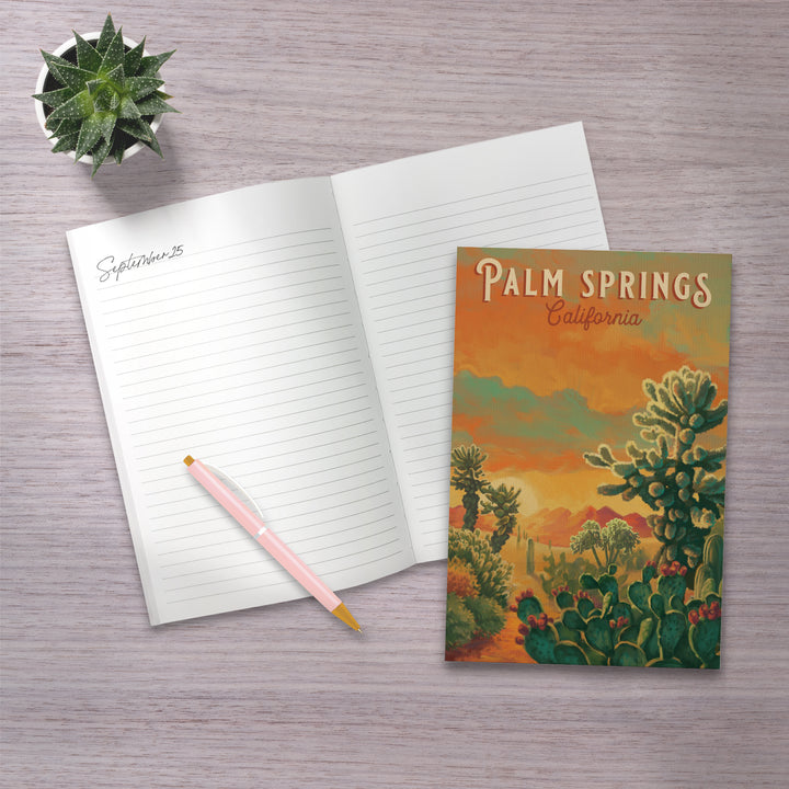 Lined 6x9 Journal, Palm Springs, California, Oil Painting Series, Cholla Cactus, Lay Flat, 193 Pages, FSC paper