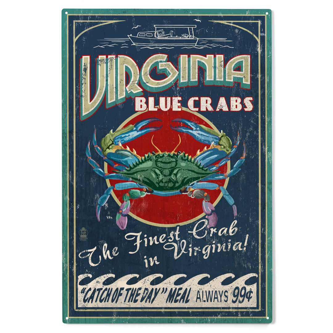 Virginia, Blue Crabs Vintage Sign, Wood Sign and Postcards
