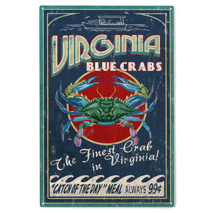 Virginia, Blue Crabs Vintage Sign, Wood Sign and Postcards