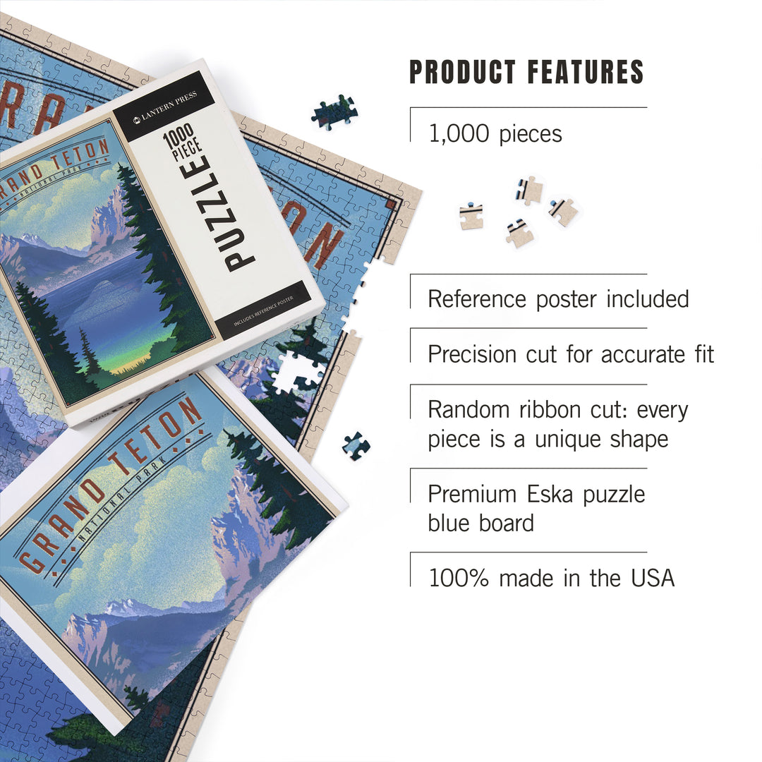 Grand Teton National Park, Wyoming, Lithograph National Park Series, Jigsaw Puzzle