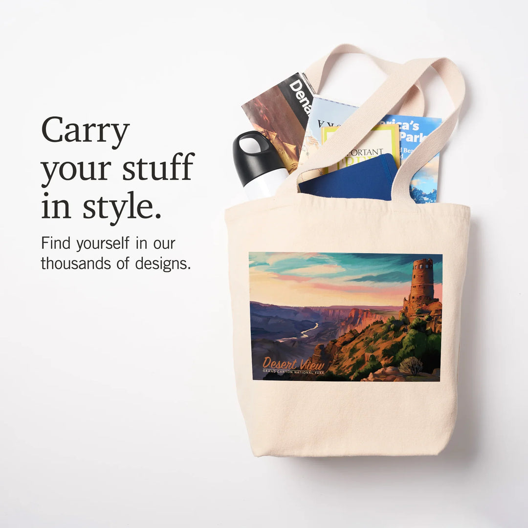 Grand Canyon National Park, Watchtower, Oil Painting, Tote Bag