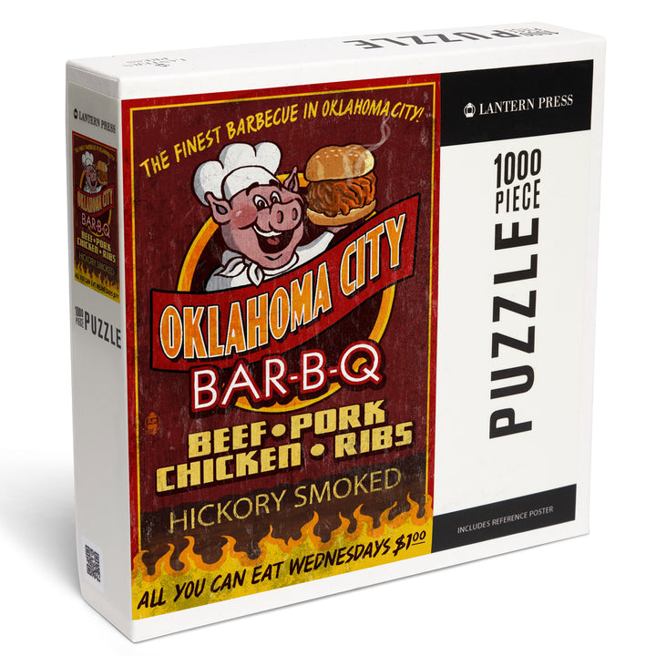 Oklahoma City, Oklahoma, BBQ Pig Vintage Sign, 1000 Piece Jigsaw Puzzle
