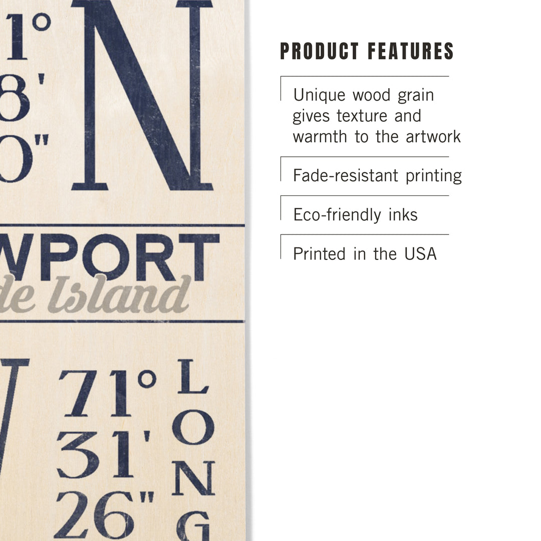 Newport, Rhode Island, Latitude and Longitude, Wood Sign and Postcards
