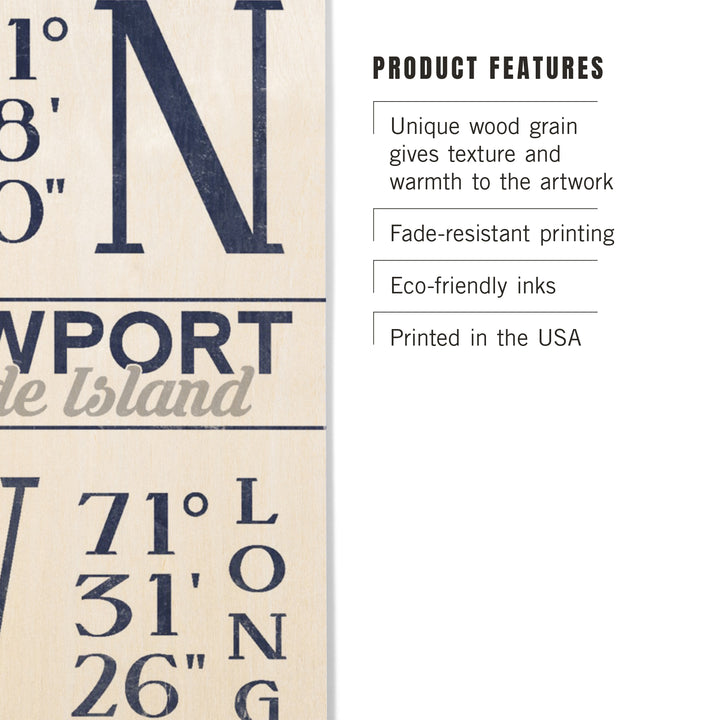 Newport, Rhode Island, Latitude and Longitude, Wood Sign and Postcards