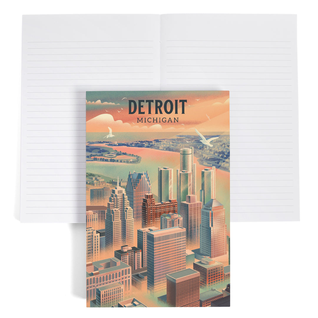 Lined 6x9 Journal, Detroit, Michigan, Lithograph City Series, Lay Flat, 193 Pages, FSC paper