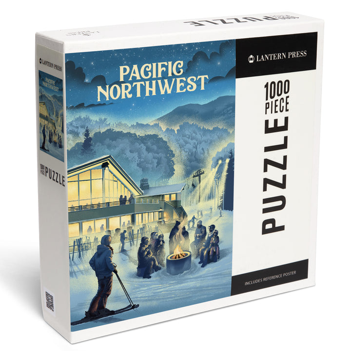 Pacific Northwest, Lithograph, Snow Lodge, 1000 Piece Jigsaw Puzzle