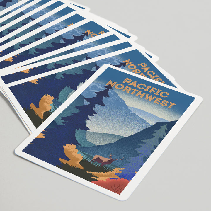 Playing Cards, Pacific Northwest, Lithograph, Elk and Mountains Scene, 52 Card Deck with Jokers in Box, Unique Art